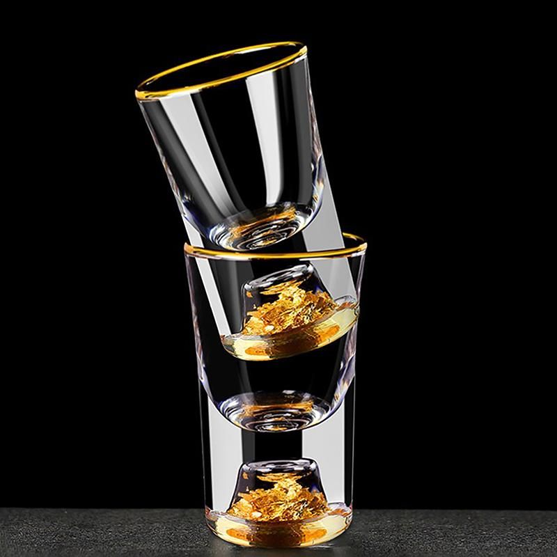 Luxury Glass Vodka Glass Sake Shochu Glass Bar Liqueur Double Bottom Gold Foil Glass Tea Cup High-End Gifts Hard Liquor_voghion.com