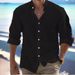 Men's Linen Button Up Beach Shirt, Long Sleeved Plain Collar, Spring And Summer Casual Daily Clothing_voghion.com