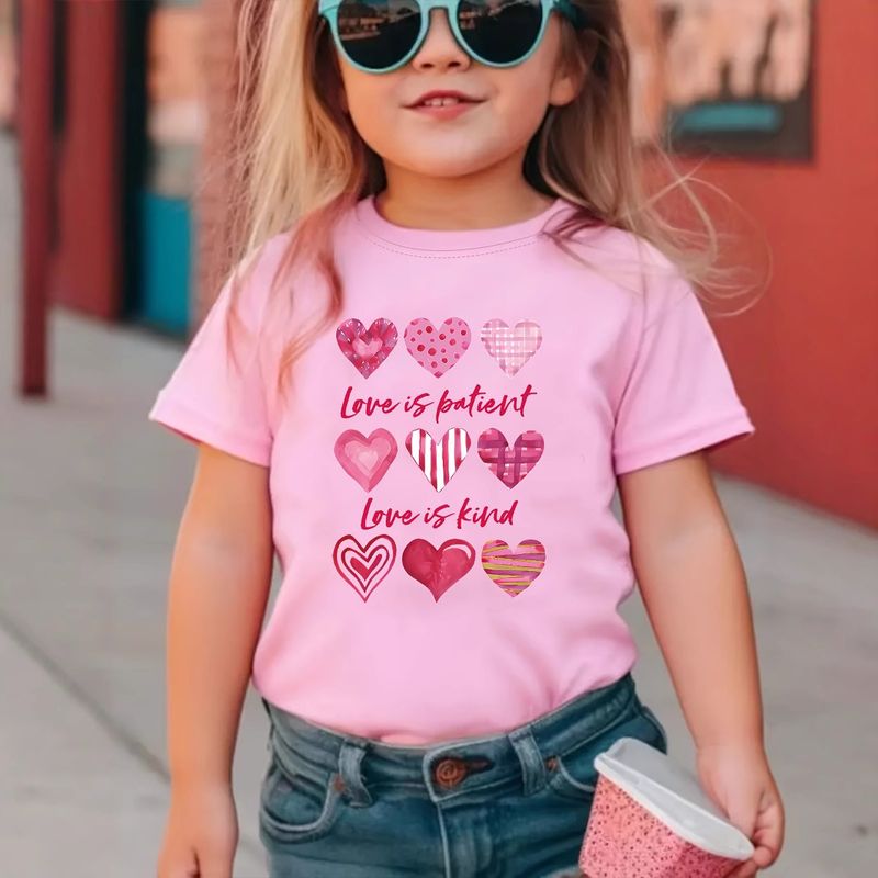 Kids’ Clothing INS Girls Love Pattern Printed Round Neck Short Sleeved T Shirt Casual Fashion Summer Wear Suitable For 1 8 Years Old_voghion.com