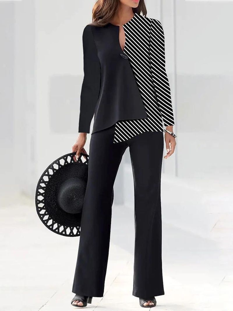 Abito da donna a due pezzi con temperamento moda primavera e autunno da pendolare, pantaloni a maniche lunghe abbinati ai colori_voghion.com