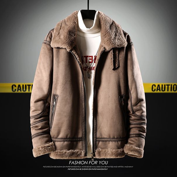 Herrenjacke aus Kunstlammfell – Slim-Fit-Wintermantel mit Reißverschluss (Größen M–5XL, Anthrazitgrau)_voghion.com