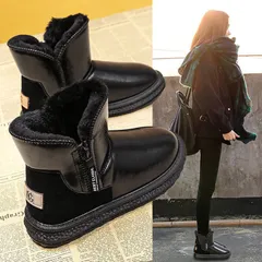 Stivali da neve da donna, invernali, impermeabili, con pelliccia spessa integrata, stivali corti in cotone, nuove scarpe in cotone, stivali corti con plateau da donna