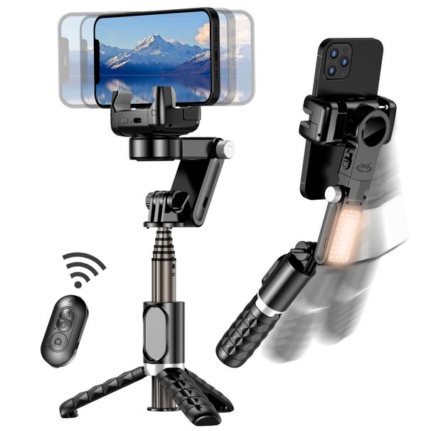 Stabilisateur de joint universel pour smartphone, trépied selfie 2 axes, avec suivi facial, rotation 360 °, port 4 en 1_voghion.com