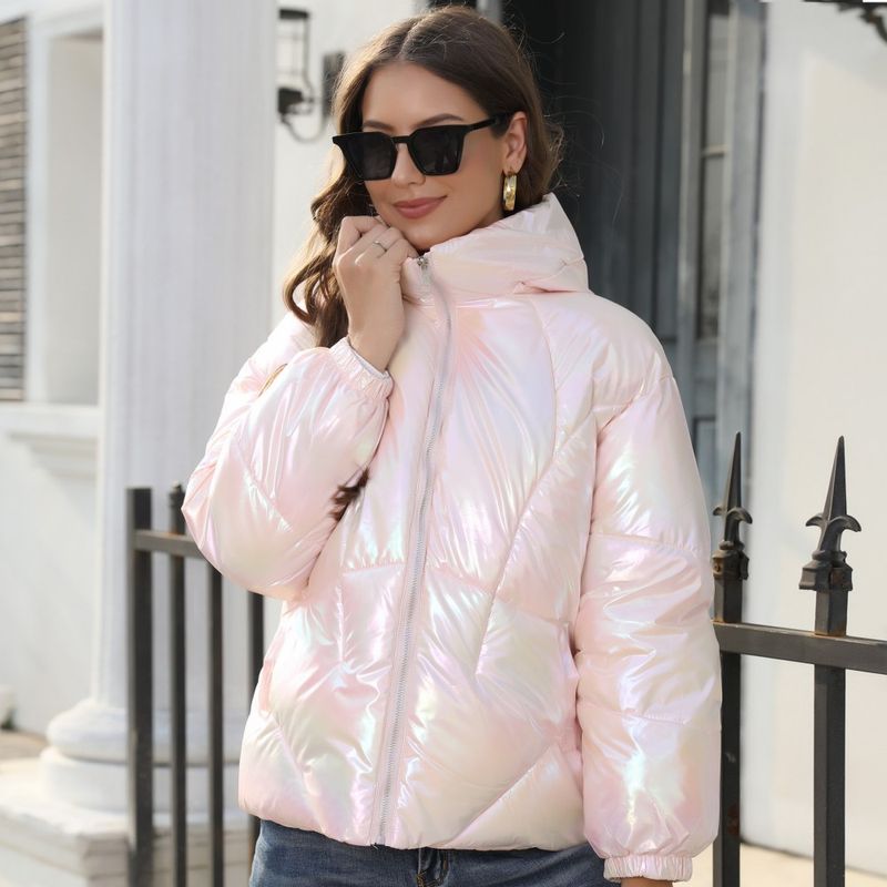 Fashionable bright cotton jacket hooded bread jacket warm cotton jacket_voghion.com