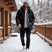"Herren Premium Duck Down Puffer Jacke – Wintermantel mit Kapuze, Jacquard-Futter und entspannter Passform (Weiß/Schwarz/) Urban Streetwear Essential_voghion.com