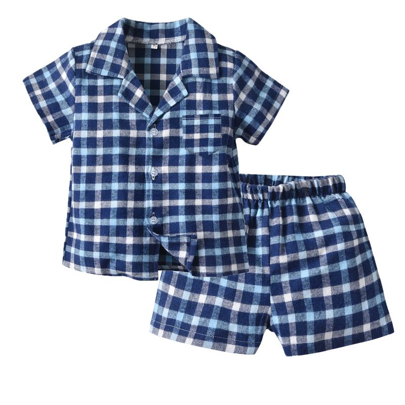 Abbigliamento per bambini Pigiama per bambini ragazzi primavera e autunno sottile cotone manica corta cardigan pigiama scozzese vestito ragazzo bambini neonato vestiti per la casa_voghion.com