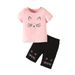 Entzückendes Kinder-Set mit kurzen Ärmeln und Shorts mit Katzen-Print – 2-teiliges Outfit aus weicher Baumwolle für Mädchen (3–8 Jahre, 100–140 cm)_voghion.com