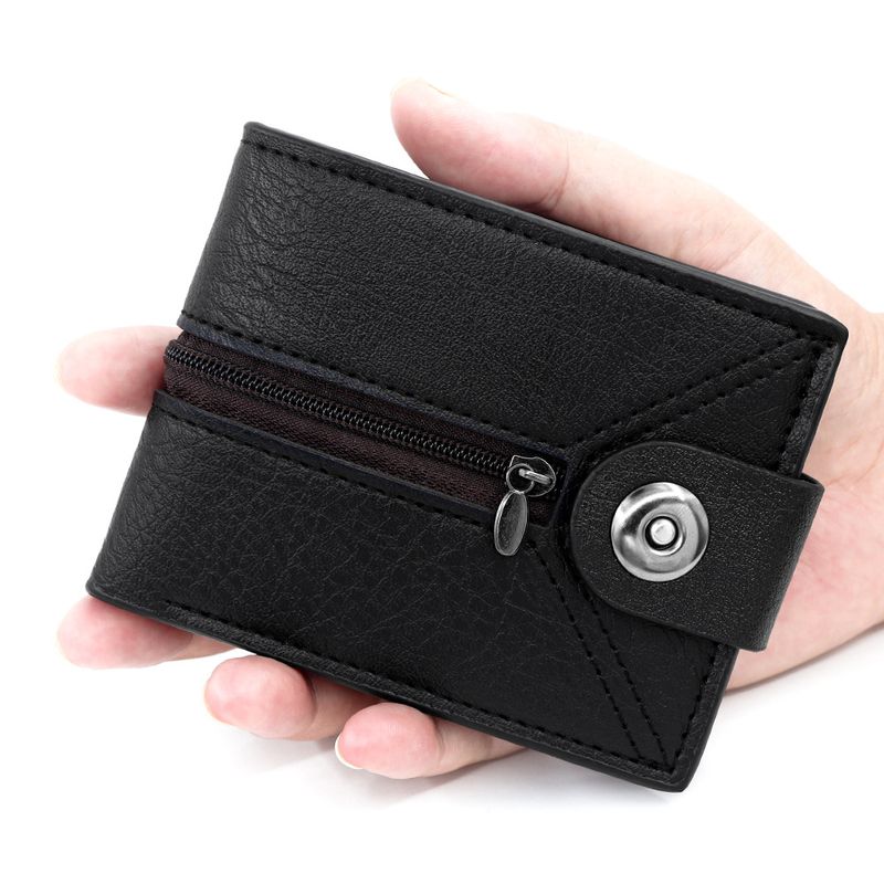 Portafoglio corto unisex da uomo, semplice, con fibbia magnetica, con tasca portamonete con cerniera, portafoglio da uomo, con più scomparti per carte, grande capacità_voghion.com