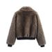 Faux Fur Collar Bomber Jacket, Streetwear Chic, Winter-Ready, Polyester Blend, Long Sleeve, Stand Collar, S/M/L/XL, Trendy Outerwear For Women_voghion.com