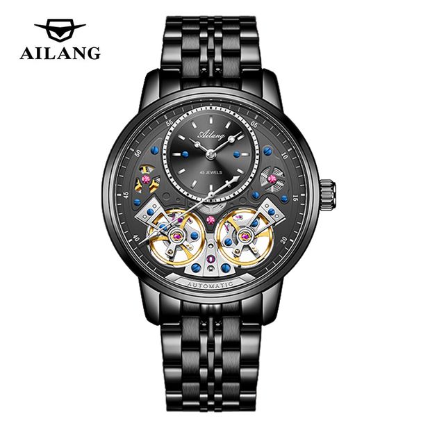 AILANG Brand New Luxury Double Tourbillon Mechanical Watch For Men Stainless Steel Waterproof Automatic Watches Mens Relogio_voghion.com