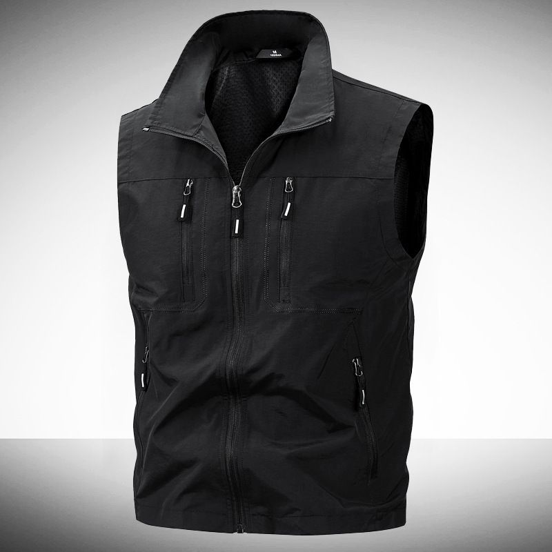 Gilet senza maniche da uomo con tasche multiple - Giacca leggera in nylon con cerniera per attività all'aperto e palestra (5 colori, dalla M alla 5XL)_voghion.com