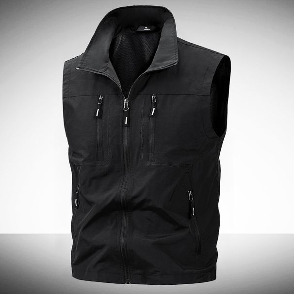 Gilet senza maniche da uomo con tasche multiple - Giacca leggera in nylon con cerniera per attività all'aperto e palestra (5 colori, dalla M alla 5XL)_voghion.com