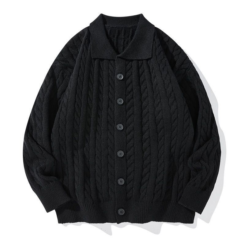 Herrenbekleidung Einfarbiger Strickjackenpullover Herren Herbst und Winter Neue Hemdart Wolloberteil High-End-Lässige Strickpulloverjacke Herren_voghion.com