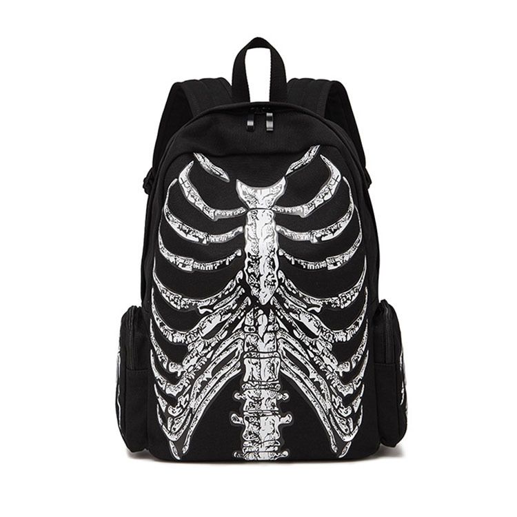 New Canvas Bag Halloween Funny Skull Backpack Hooded Personalized Printed Backpack_voghion.com