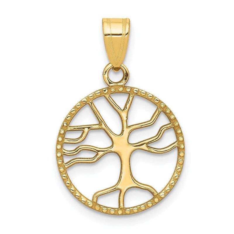 14K Gold Polished Small Tree Of Life In Round Pendant_voghion.com