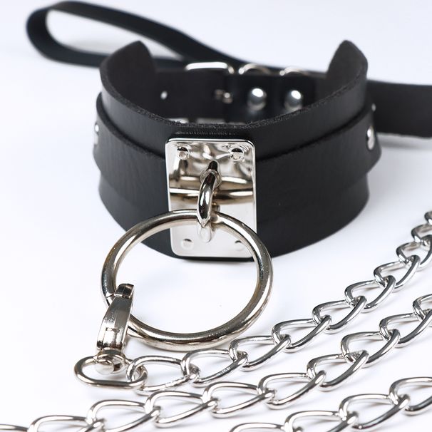 Jucării sexuale sexy nituri alternative metal PU piele guler O-ring cravată sclav costum BDSM Bondage colier gotic lucrat manual_voghion.com