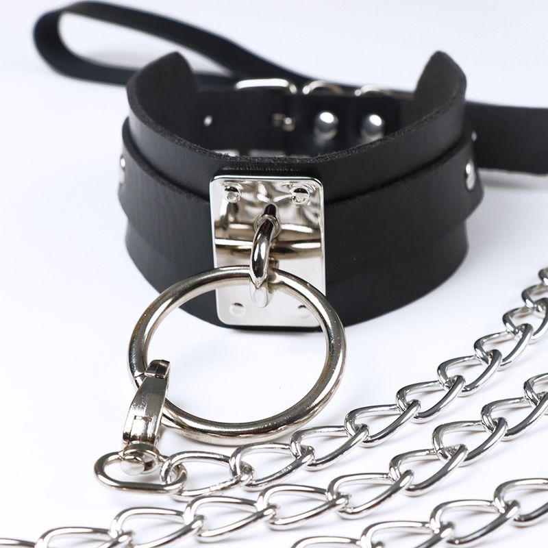 Seks igrače seksi zakovice alternativna kovina PU usnje ovratnik O-ring ogrlica suženj kostum BDSM vezanje ogrlica gotska ročno izdelana_voghion.com