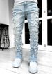 tendenza della moda dell'abbigliamento da uomo in pantaloni dritti in denim con toppa elastica con nappa_voghion.com