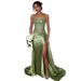 Women's Clothing Elegant Green Strapless Ball Gown With High Slit & Small Train – Formal Evening Dress For Women_voghion.com