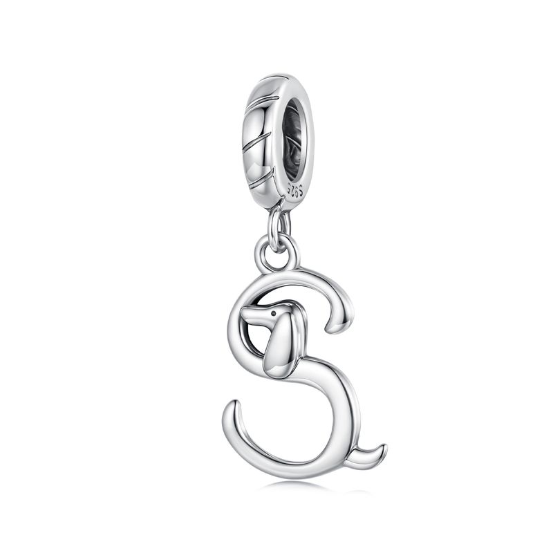 Dachshund Letter S Pendant Charm Sterling Silver Charm ,SCC3089-S_voghion.com