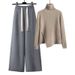 Women's Clothing suit for women new autumn and winter stylish high necked knitted sweater + drawstring drape wide leg pants two piece suit_voghion.com