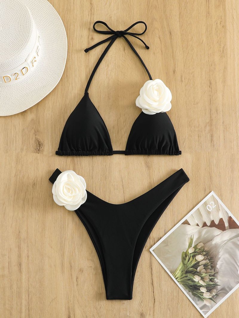 bikini swimsuit women's split solid color strappy sexy bikini swimsuit_voghion.com