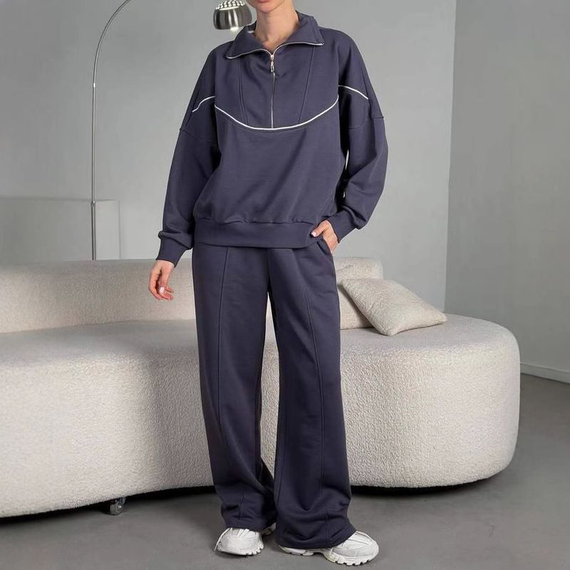 Women's Clothing Stylish Half-Zip Hoodie And Jogger Pants Set - Trendy Streetwear Outfit For Casual & Sporty Look (Navy, Yellow, Coffee, S/M/L/XL)​_voghion.com