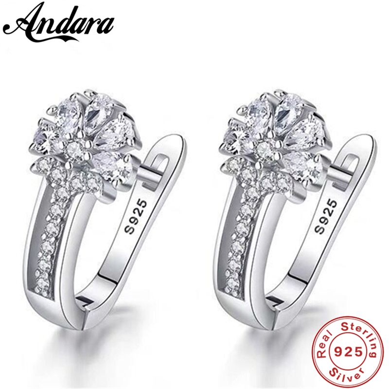 Orecchini in argento sterling 925 con zirconi e cristalli, con ciondolo a forma di fiore, per regalo di fidanzamento e matrimonio da donna_voghion.com