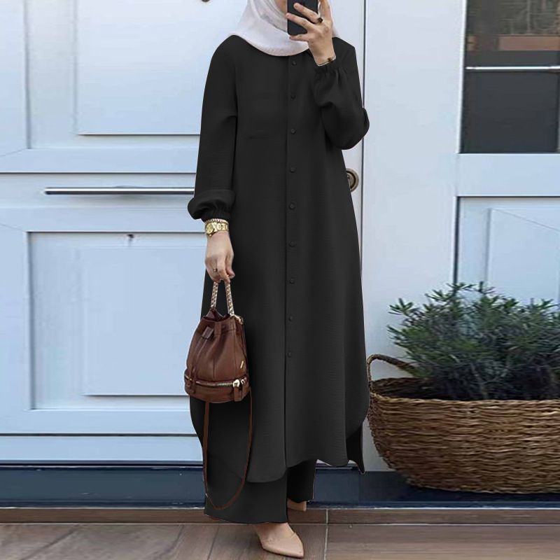 Muslim Arabic Style Two-Piece Set Spring Autumn New Women's Long Sleeve Shirt And Pants Fashion Casual Suit_voghion.com