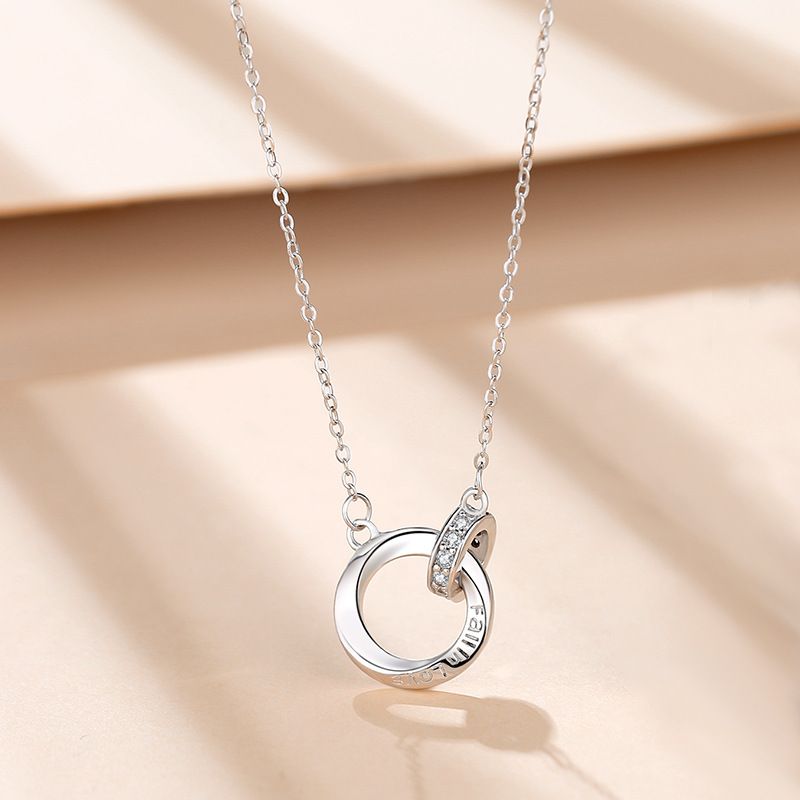Collana di coppia con doppio anello Mobius, argento sterling, una piccola collana commemorativa semplice in edizione coreana_voghion.com