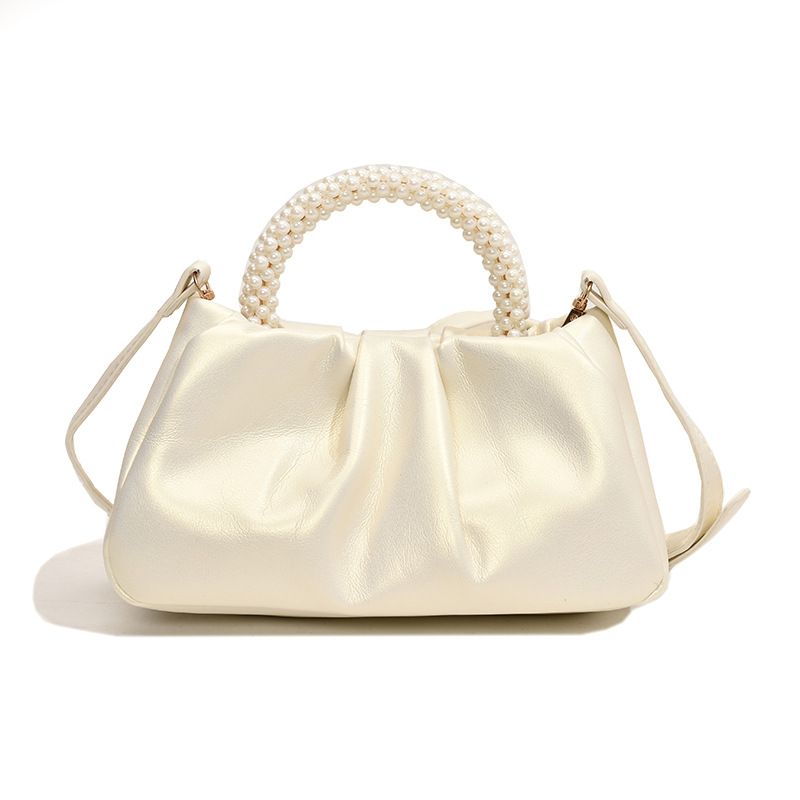 Small And High-end Feeling Cloud Pearl Handle Handle, Single Shoulder Crossbody Bag, 2024 Summer New Pleated Small Bag_voghion.com
