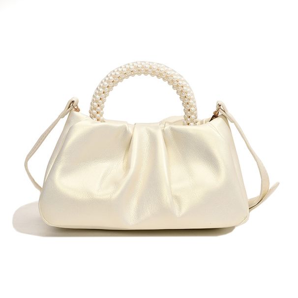 Small And High-end Feeling Cloud Pearl Handle Handle, Single Shoulder Crossbody Bag, 2024 Summer New Pleated Small Bag_voghion.com