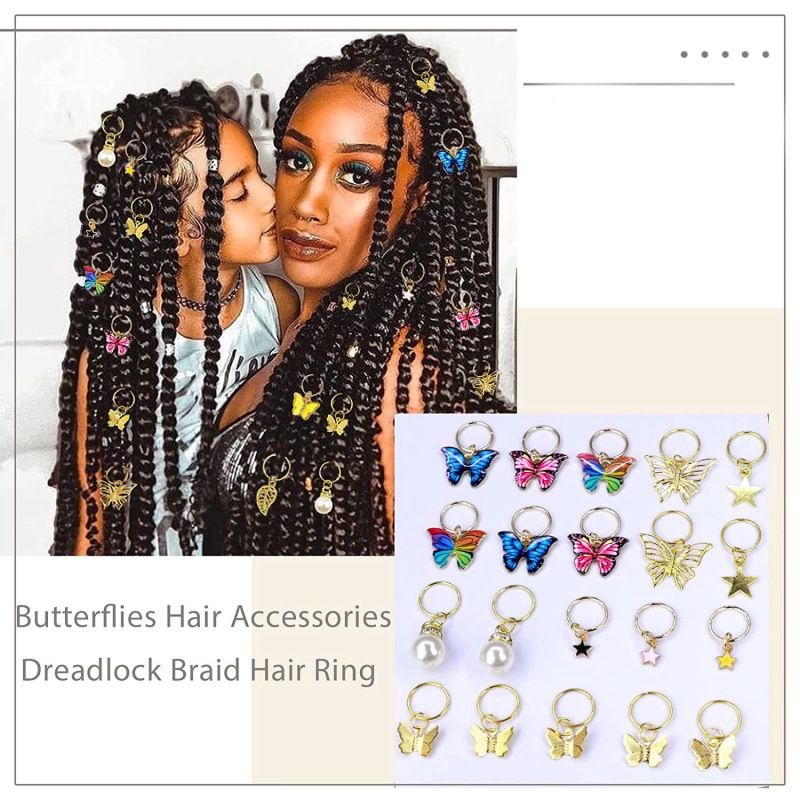 Hair Clips&Pins 20pcs Gold Butterfly Crystal Long Hair Locks Colorful Butterfly Pendant Pearl Shiny Hair Accessories Star Braid Clips Cuffs_voghion.com