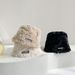 Autumn winter imitation rabbit hair black lettered fisherman for women's bucket hat, trendy and versatile plush warm_voghion.com