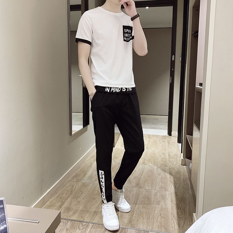Herrenbekleidung Kurzarm-T-Shirts Student Casual Neun-Punkt-Hosen Sportanzüge Energetische junge Herren-Sportbekleidung_voghion.com