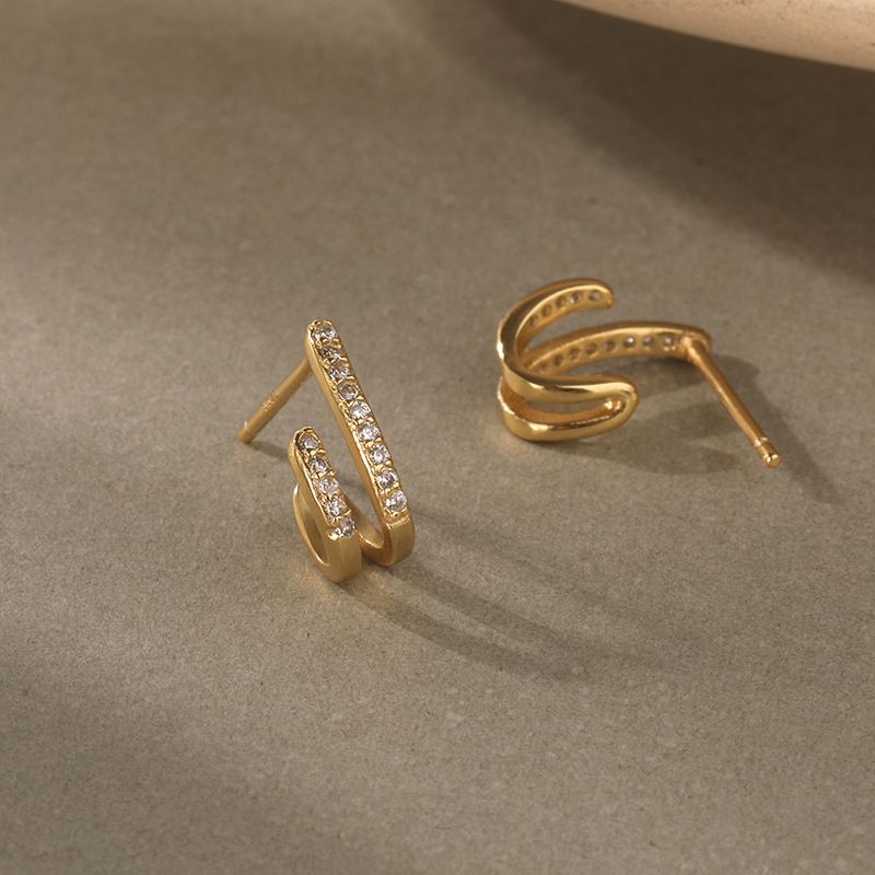Earrings for women sterling silver retro niche ins Korean circle gold zircon earrings_voghion.com