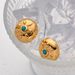 INS New Titanium Plated Fashion Gold Stainless Steel Inlaid Turquoise Sun Round Pendant Earrings_voghion.com