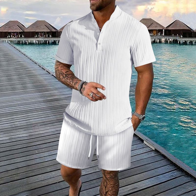 Men's Clothing [CoastalBreeze] Men's Linen Shirt & Shorts Set - Breathable Summer Outfit | Relaxed Beach Wear_voghion.com