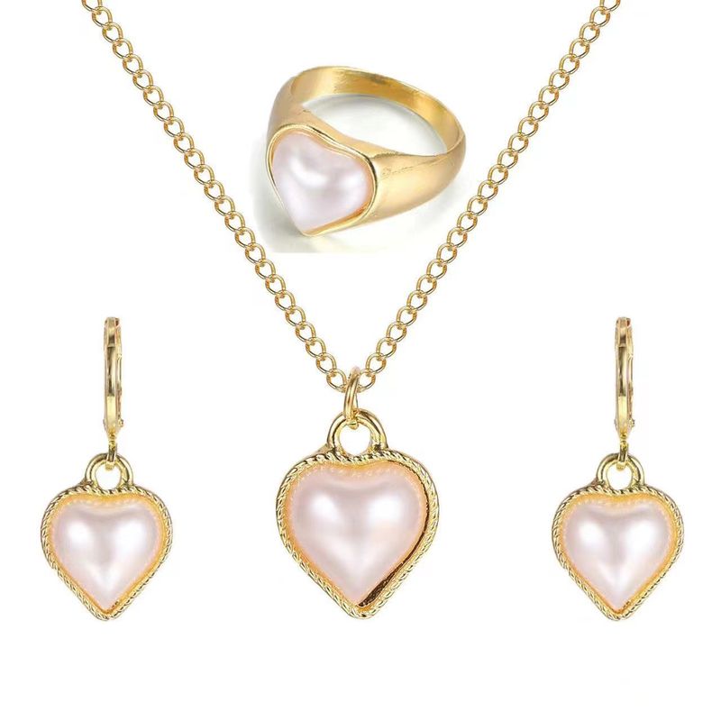 Simple smykker fashionable alsidige hjerte halskæde armbånd ring øreringe sæt tilbehør_voghion.com