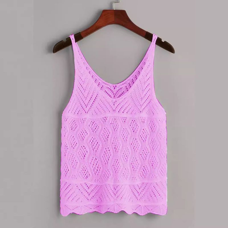 Sommar Ny Ärmlös Ihålig Sval Enfärgad Topp Dam Vit Rosa Linne_voghion.com