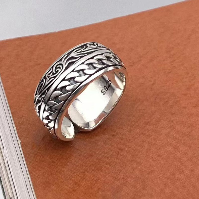 S Reines Silber Französisch Bestie gleichen Stil Vine Gras gemischt kubanische Kette offen Damen Mode Ring Geschenk für Freundin_voghion.com