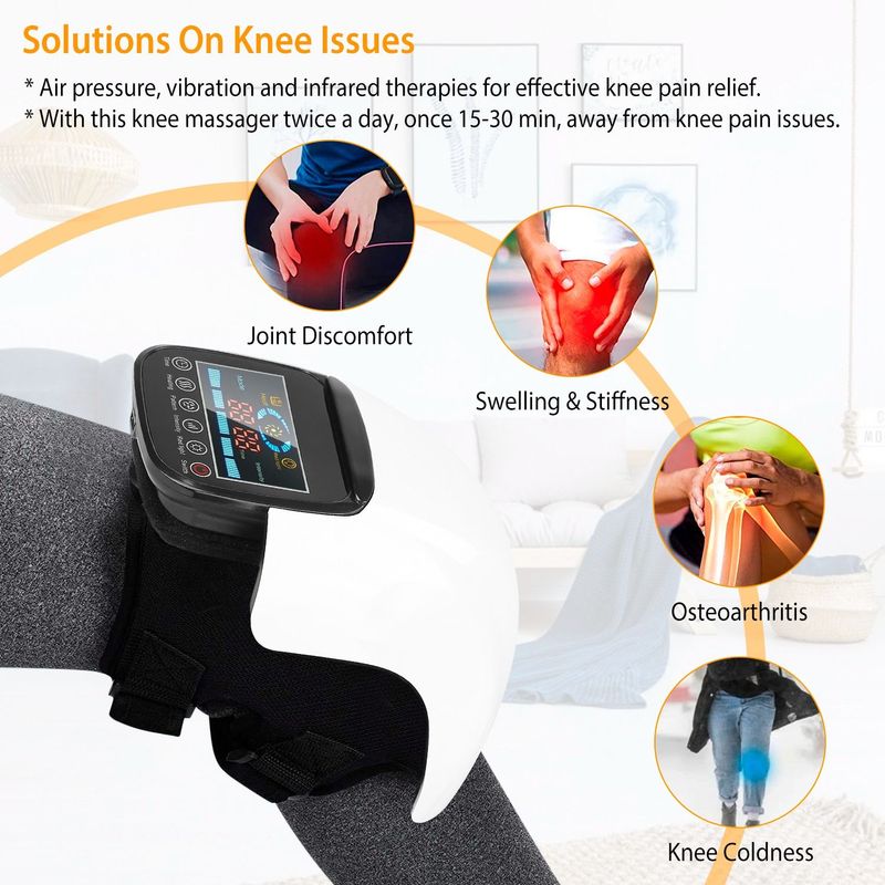 Electric Rechargeable Knee Massager Infrared Heat Pain Relief Therapy Knee Brace Wrap With Air Pressure Kneading Timer Temperature Adjustment_voghion.com