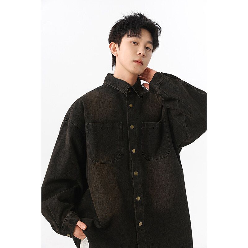 Denim Loose Plus Size 2025 Primavera e Autunno American Workwear Camicia Casual Giacca Uomo_voghion.com