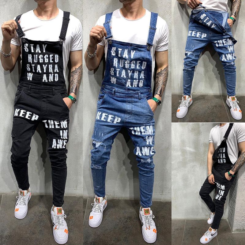 Men's Clothing bib pants, slim fit, slim men's pants, cross-border exclusive, European popular men's bib pants_voghion.com