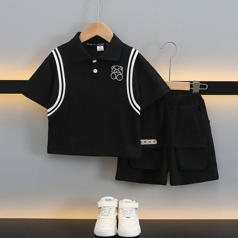 Jungen Anzüge Sommer 2025 Neue Kinder Sommer Kleidung Hübscher Street Blasting Baby Kinder Kurzarm Polo Shirt Zwei Stück Anzug_voghion.com