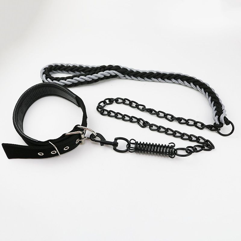 Pet Iron Leash Set Nylon Anti-Bite Collar Rope Dog Chain Explosion-Proof Anti-Tensile_voghion.com