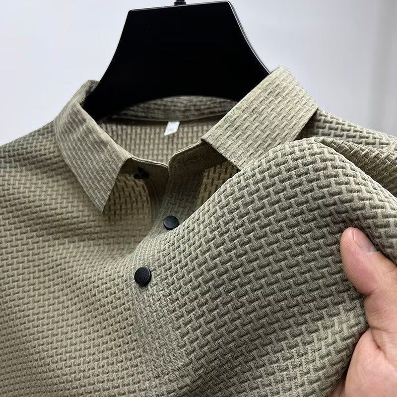 Bamboo Men's Short Sleeved T-shirt Summer Round Neck Waffle Business Casual Solid Color Top_voghion.com