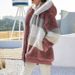 Women's warm plush patchwork zipper pocket hooded loose jacket_voghion.com