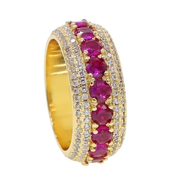 Anello rotondo alla moda da uomo Hip Hop con tre file di zirconi intarsiati micro_voghion.com