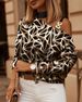 Women's fashion long sleeve chain halter print button decorated top_voghion.com